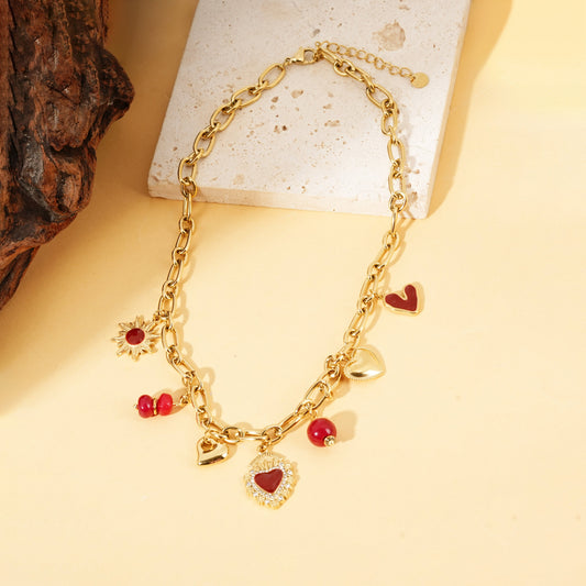 Collier Cœurs Ex-Voto & Perles Rouges – 5th Élément