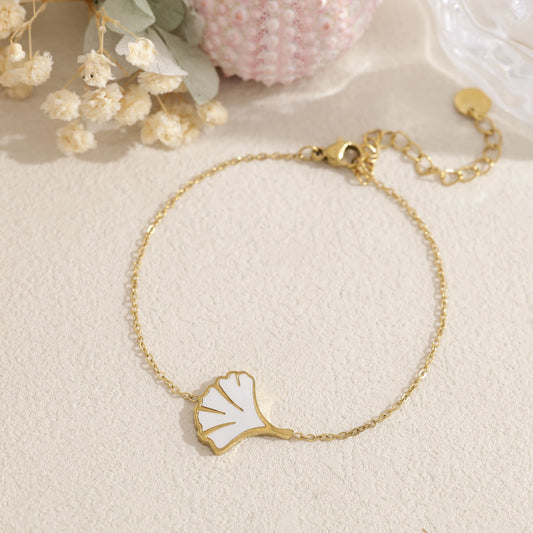 Bracelet feuille Ginkgo pavée et nacrée