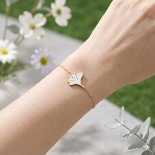 Bracelet feuille Ginkgo pavée et nacrée