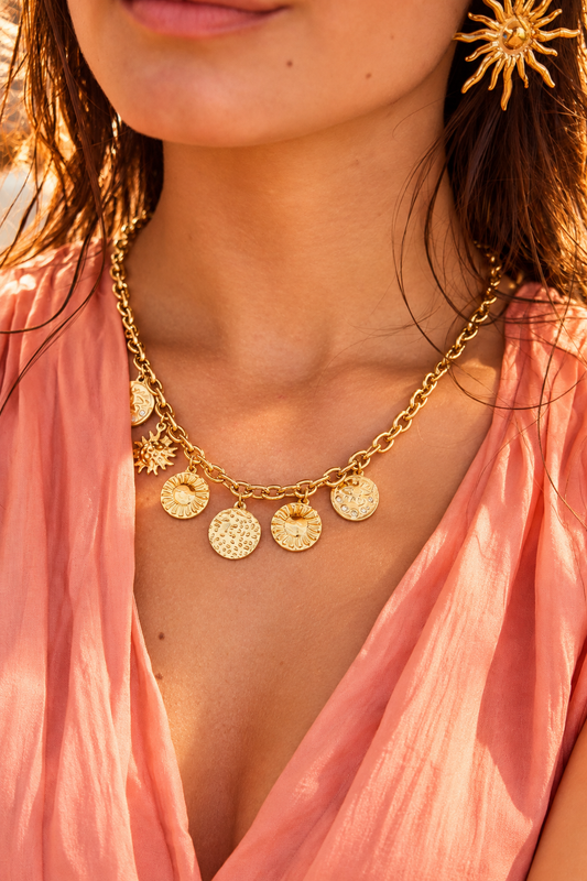 Collier 6 Pendentifs Soleil & Œil – 5th Élément